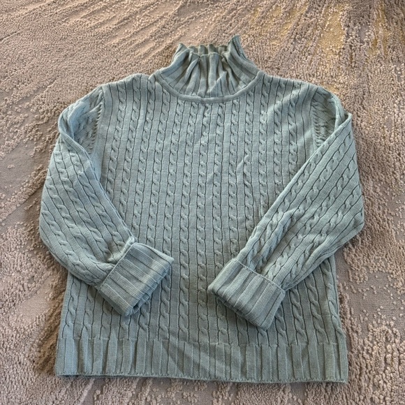Ronit Zilkha Cashmere wool cableknit turtleneck crop blue teal sweater small - Picture 11 of 11